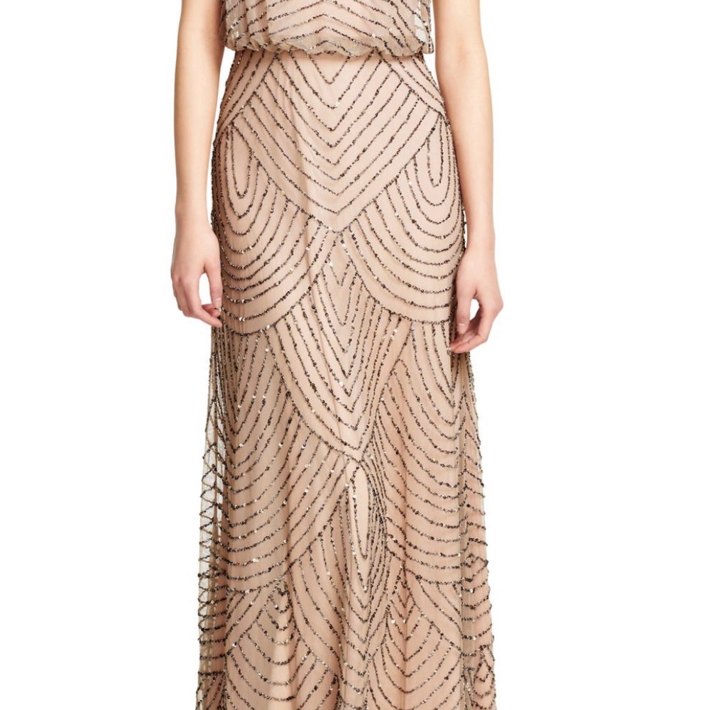 Adrianna Papell Art Deco Blouson Beaded Gown